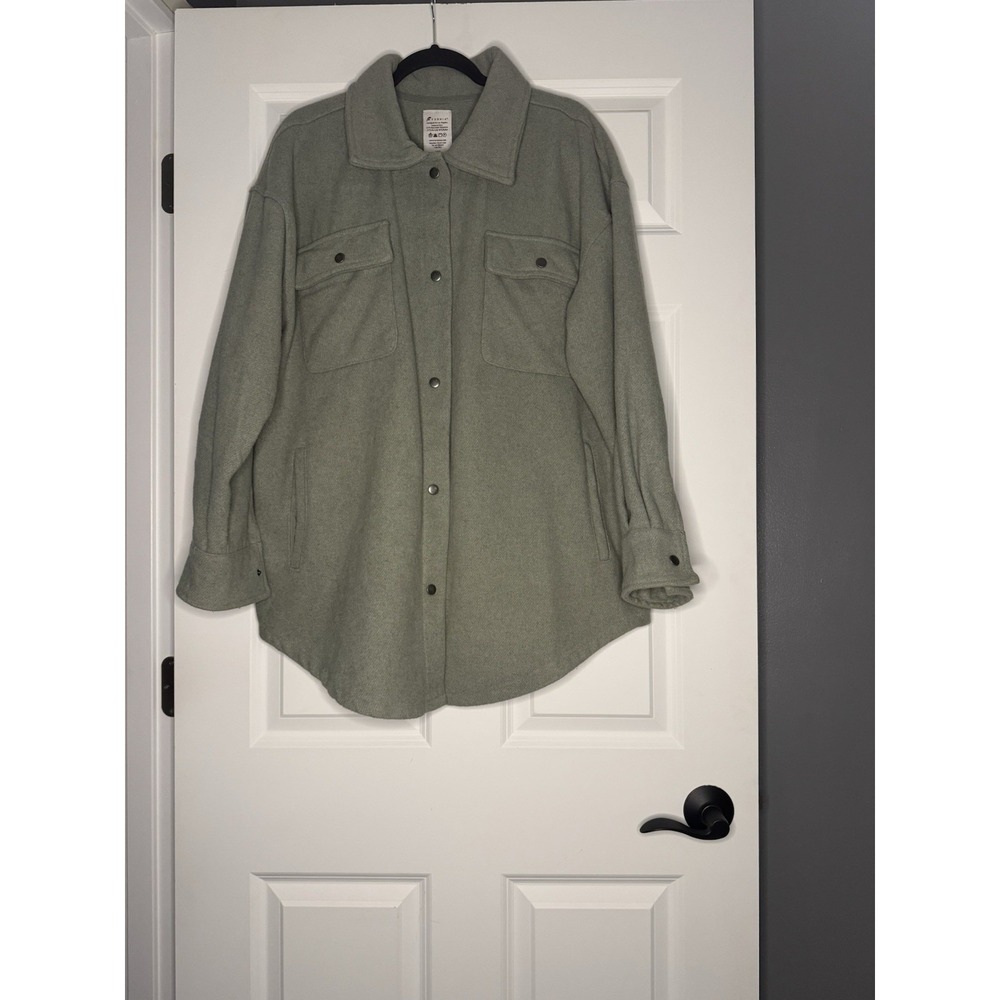 Fornia Oversized Fleece Snap Button Shacket Sage Green Large Layered Jacket Coat
